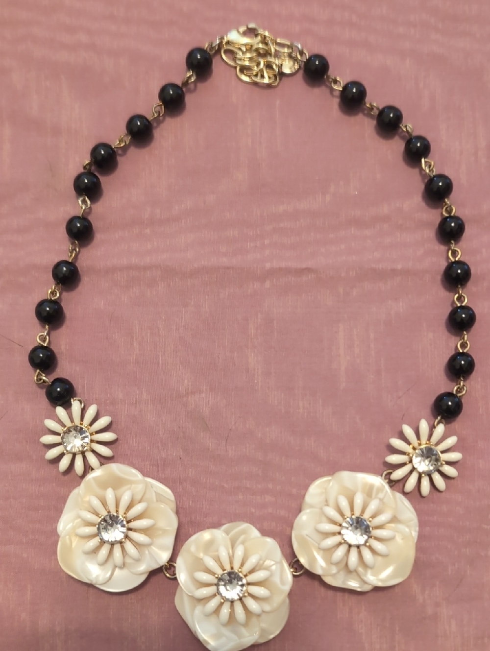 Talbot's Women’s Cream Floral Statement Necklace with Black Beads